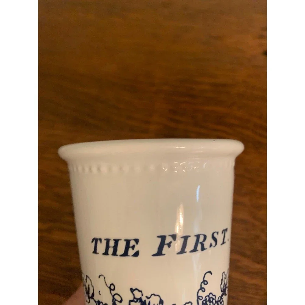 Vintage Small Ceramic White Vase with Blue Detail Home Decor Cottage Farmhouse